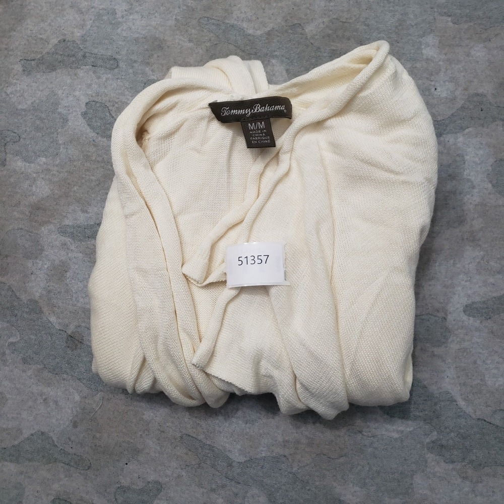 Tommy Bahama Cardigan Womens Medium Beige Open Front Long Sleeve - Picture 9 of 9